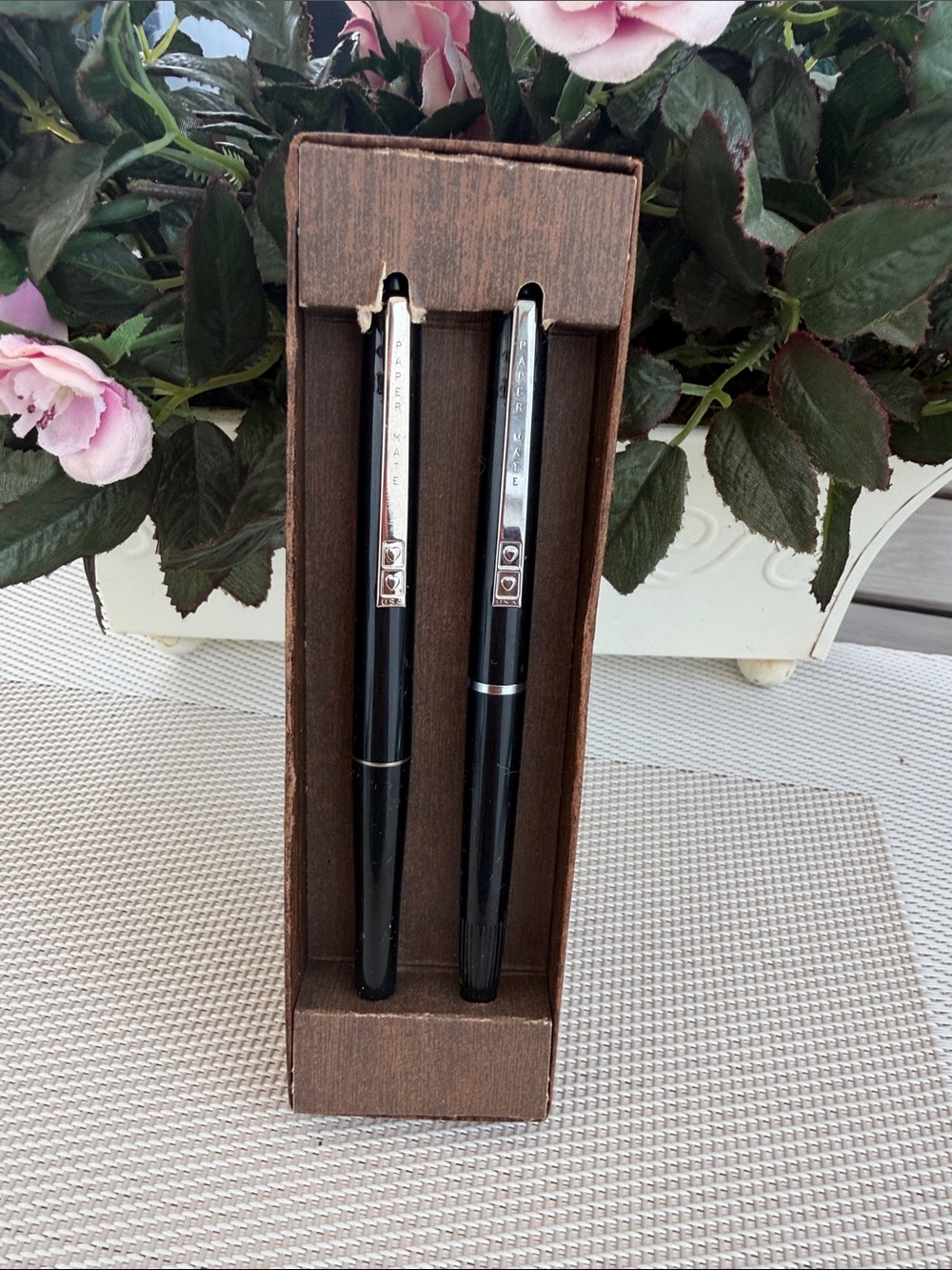 Vintage PAPER MATE black chrome set of two ink pen and pencil RARE FIND